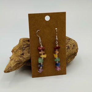 🧡NEW Grateful Times Earrings Stone Rainbow Chakra Hippie Dangle Silver To…